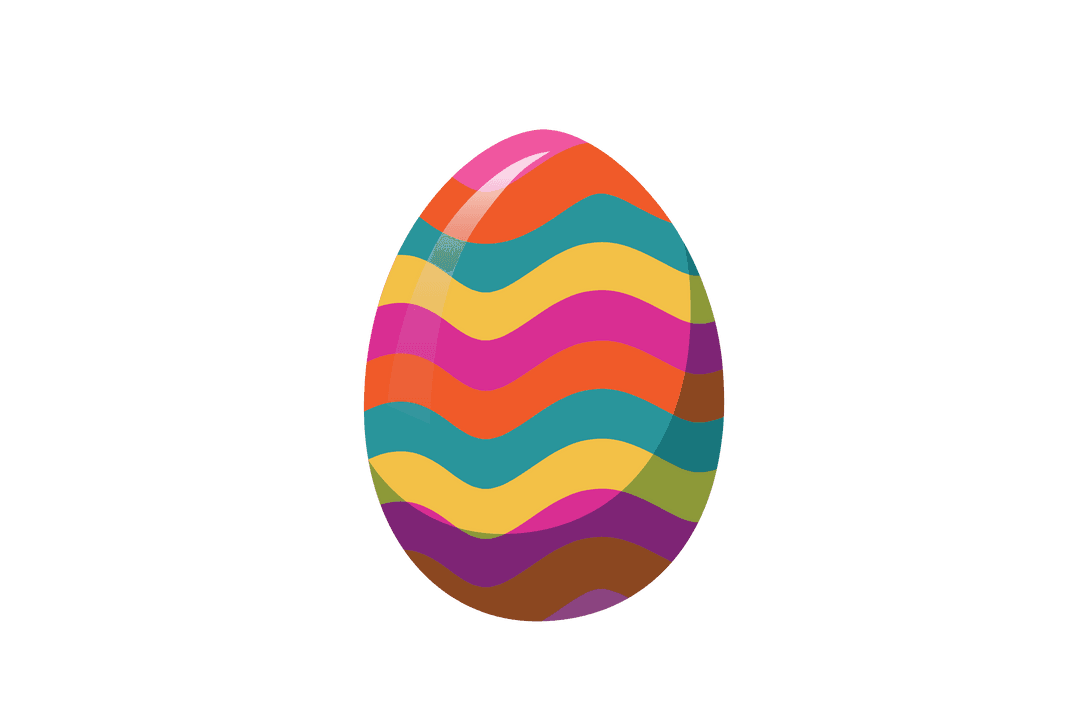 Colorful Easter Egg with Wavy Stripes on Transparent Background