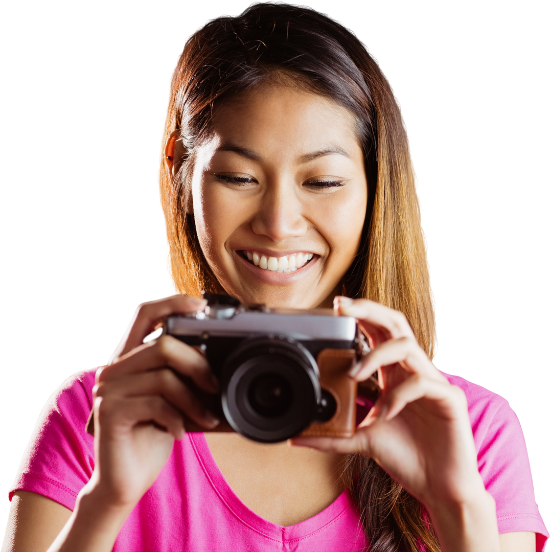 Smiling Asian Woman Taking Photo with Camera Transparent Background - Download Free Stock Images Pikwizard.com