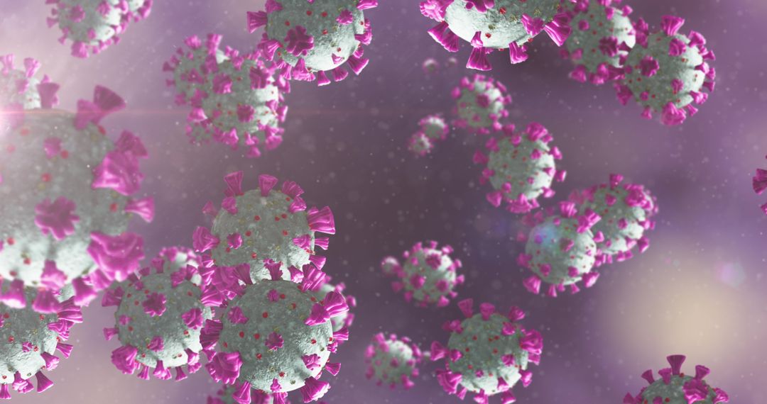 Close-Up View of Coronavirus Cells in Fluid Environment