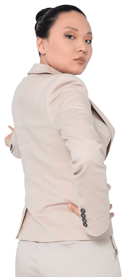 Asian Businesswoman in Action on Transparent Background for Modern Tech Concepts