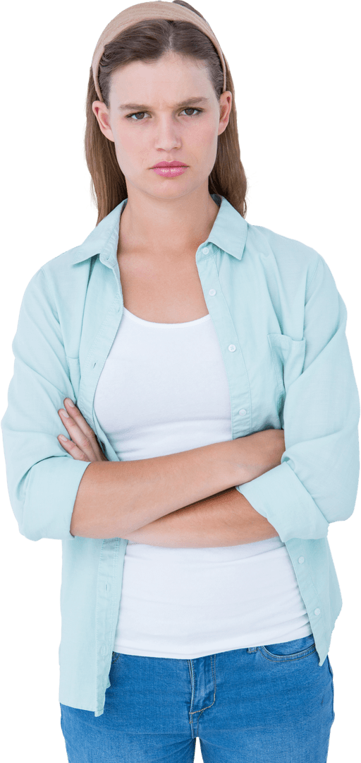 Transparent Background of Upset Woman with Arms Crossed