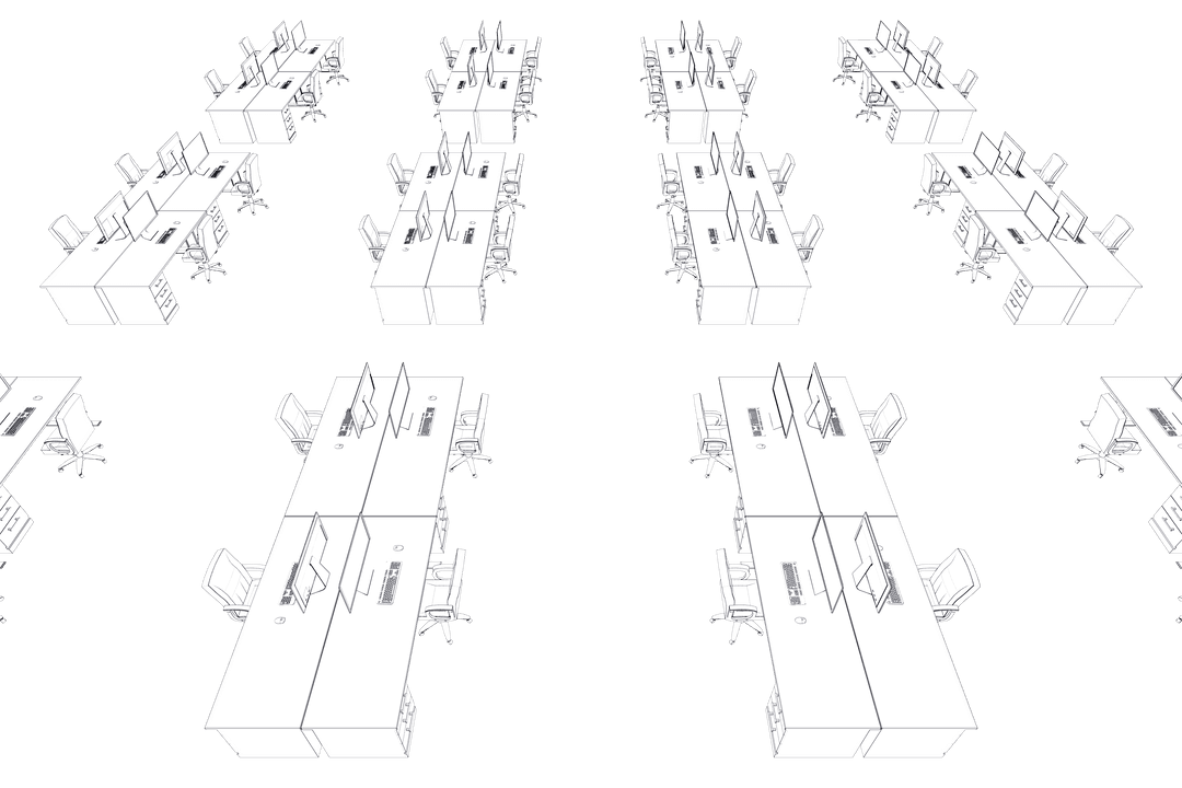 Transparent Coworking Office Space Layout with Desks and Chairs