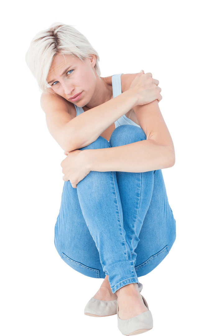 Transparent Image of Young Woman Looking Thoughtful with Sad Expression