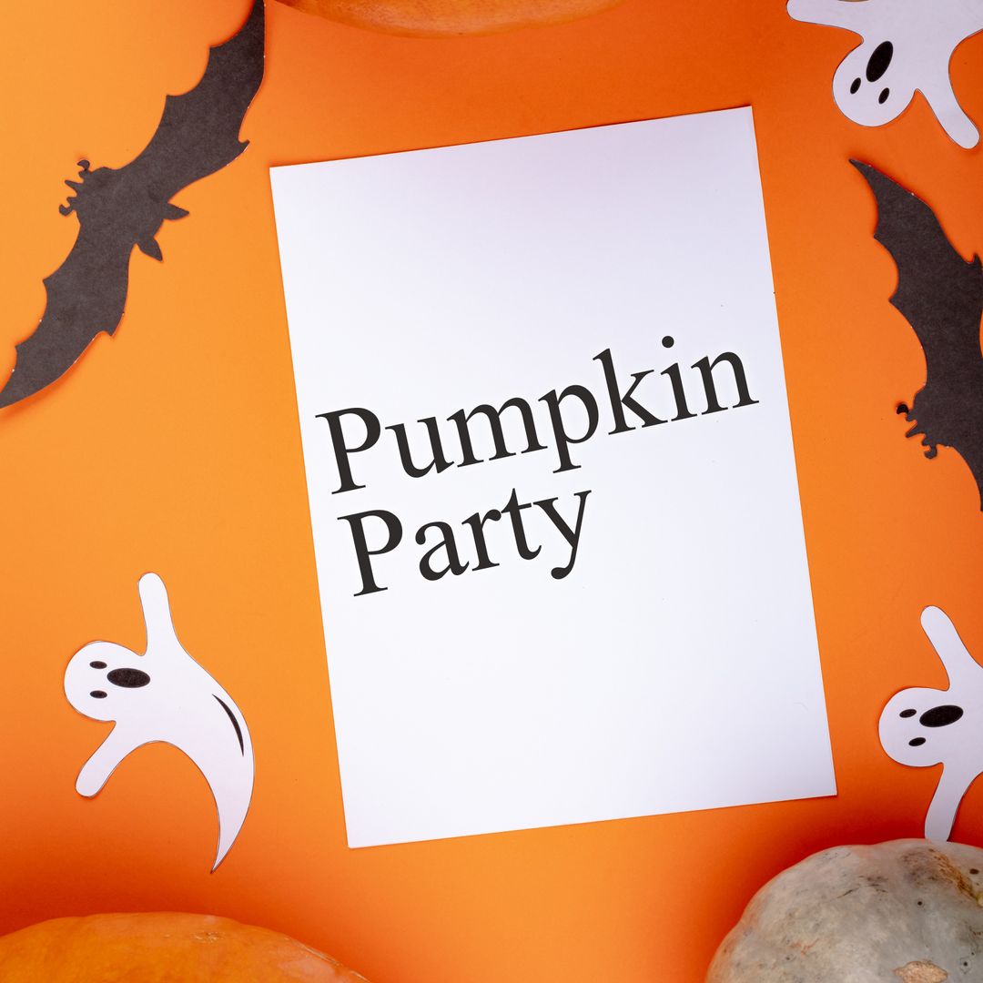 Halloween Party Invitation with Ghosts and Bats