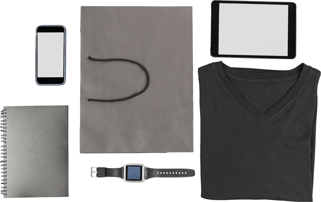 Transparent Collection of Modern Tech and Fashion Essentials on White Background