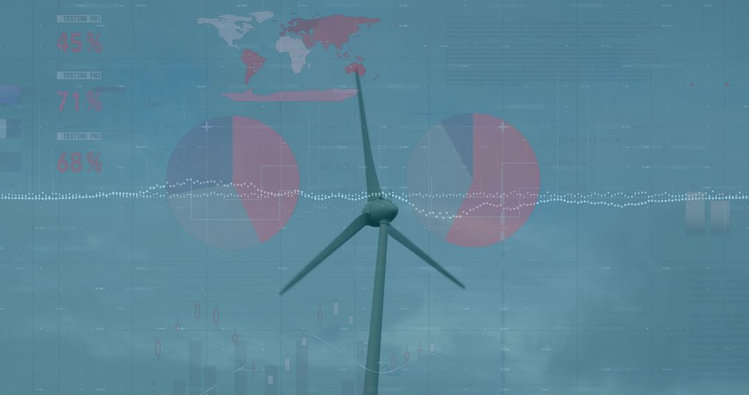 Wind Turbine Illustrated with Business Analytics Overlays