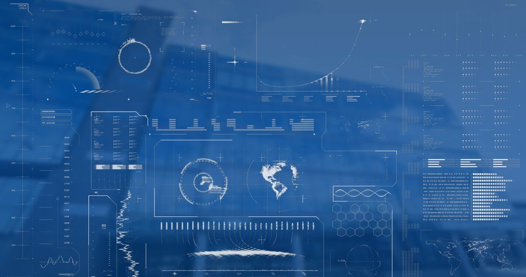 Virtual Data Interface Overlay on Urban Skyline