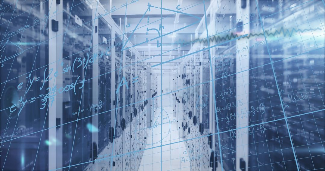 Futuristic Data Center Technology with Digital Grid Overlay