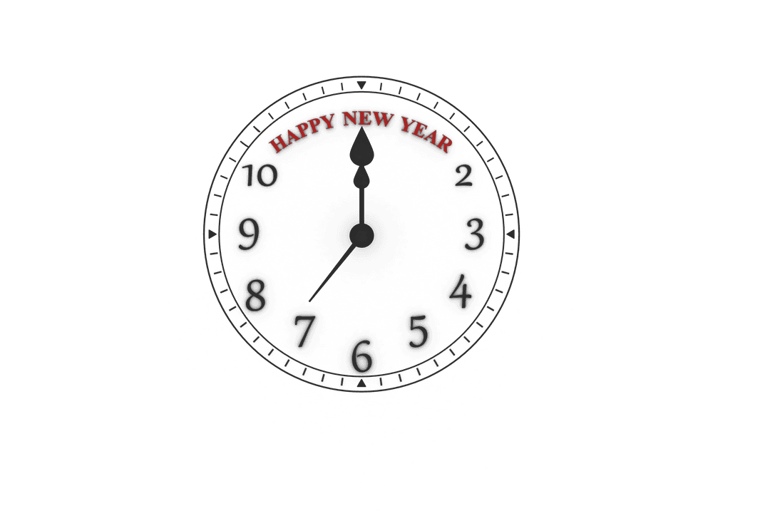 Happy New Year Clock Illustrating Time and Celebration on Transparent Background