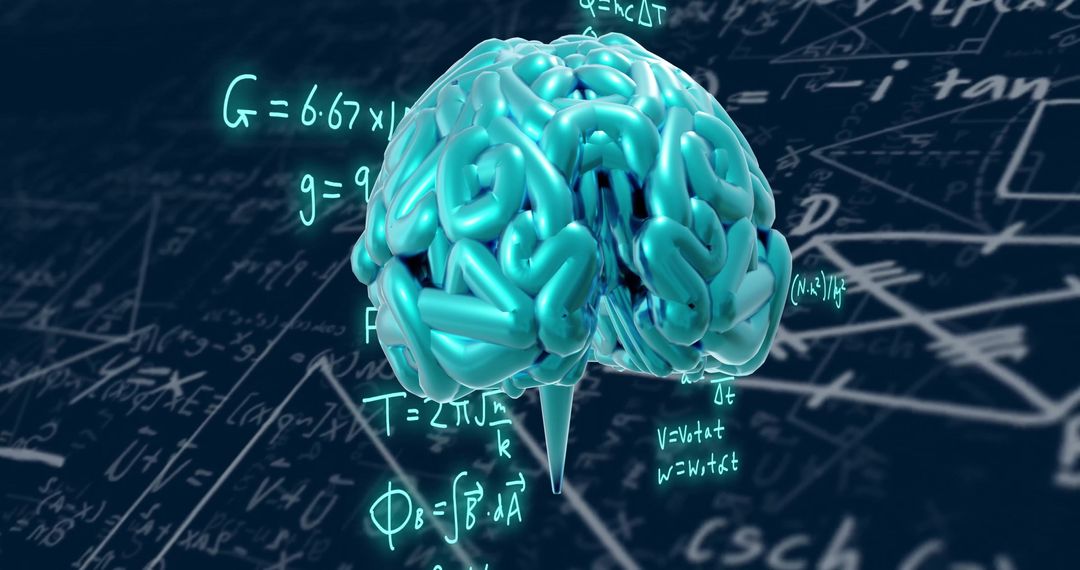 3D Brain Hologram with Mathematical Equations in Background