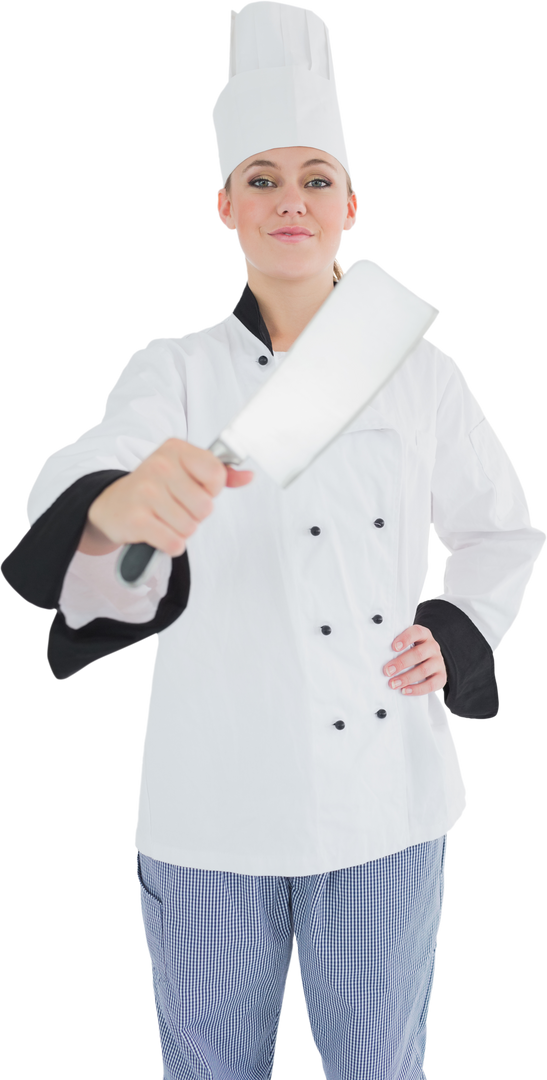 Transparent portrait of female chef with meat cleaver in uniform - Download Free Stock Images Pikwizard.com