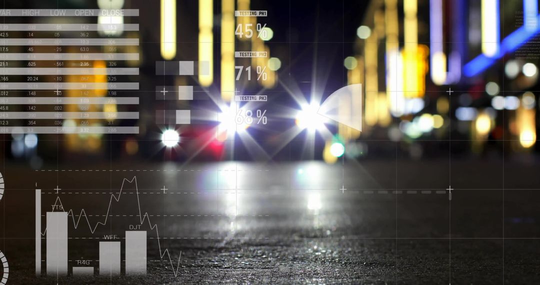 Futuristic Data Visualization Overlay on Urban City Street