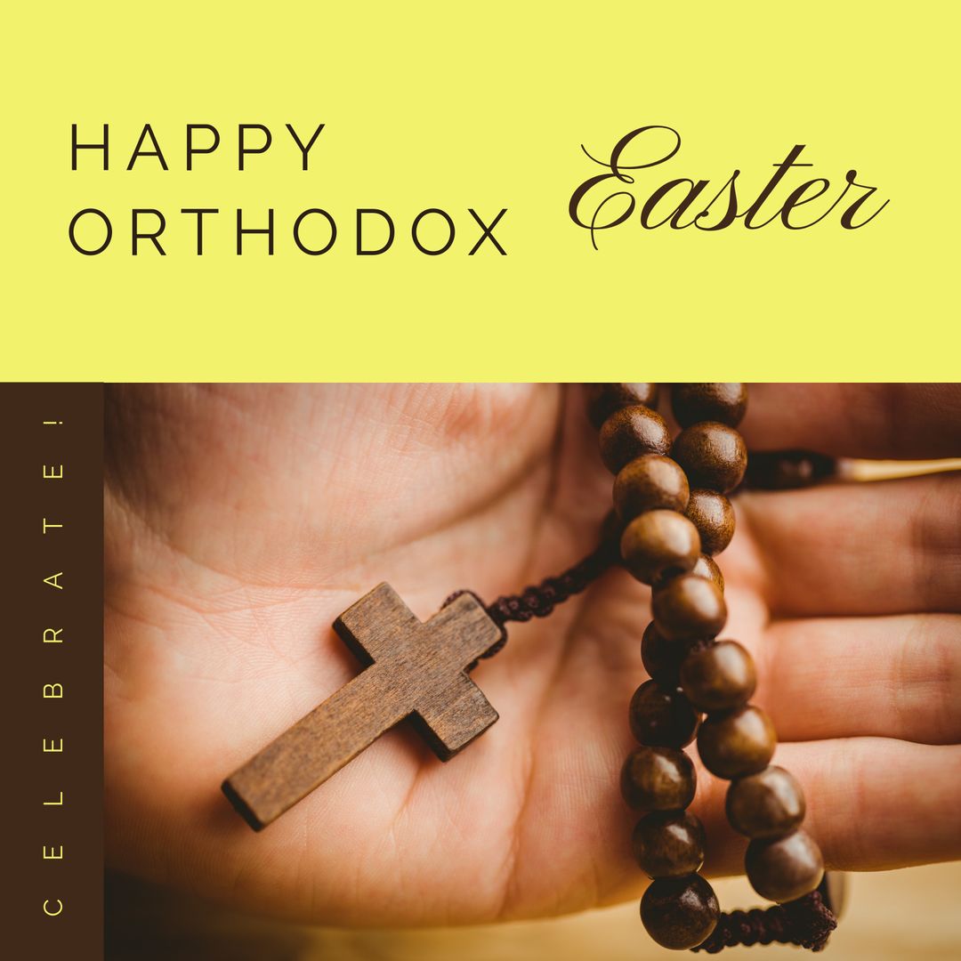 Happy Orthodox Easter Typed Text with Hand Holding Rosary Beads - Download Free Stock Templates Pikwizard.com