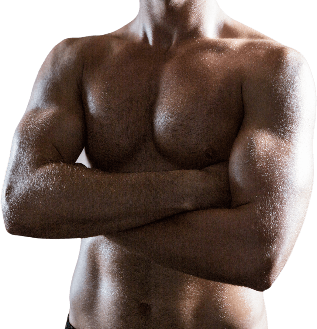 Transparent Muscular Physique with Crossed Arms