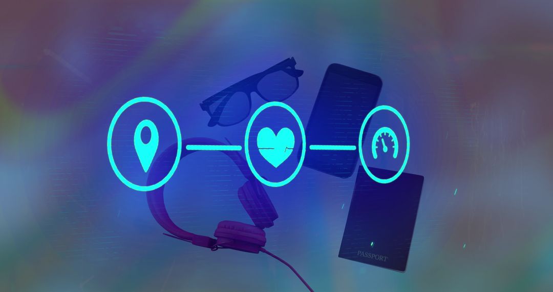 Digital Icons Overlaid on Modern Gadgets