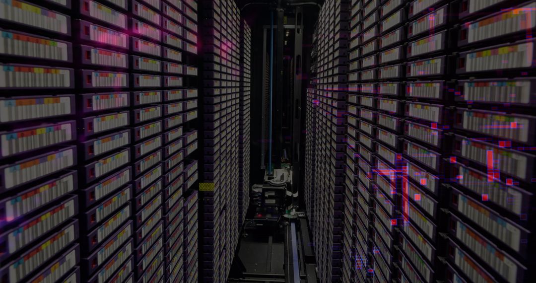 High-Tech Data Center with Advanced Digital Interface Graphics