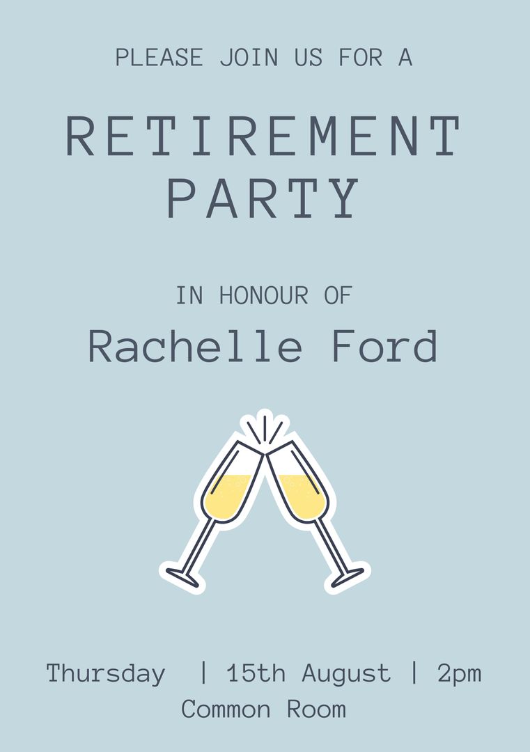 Retirement Party Invitation with Champagne Toast Illustration on Blue Background - Download Free Stock Templates Pikwizard.com