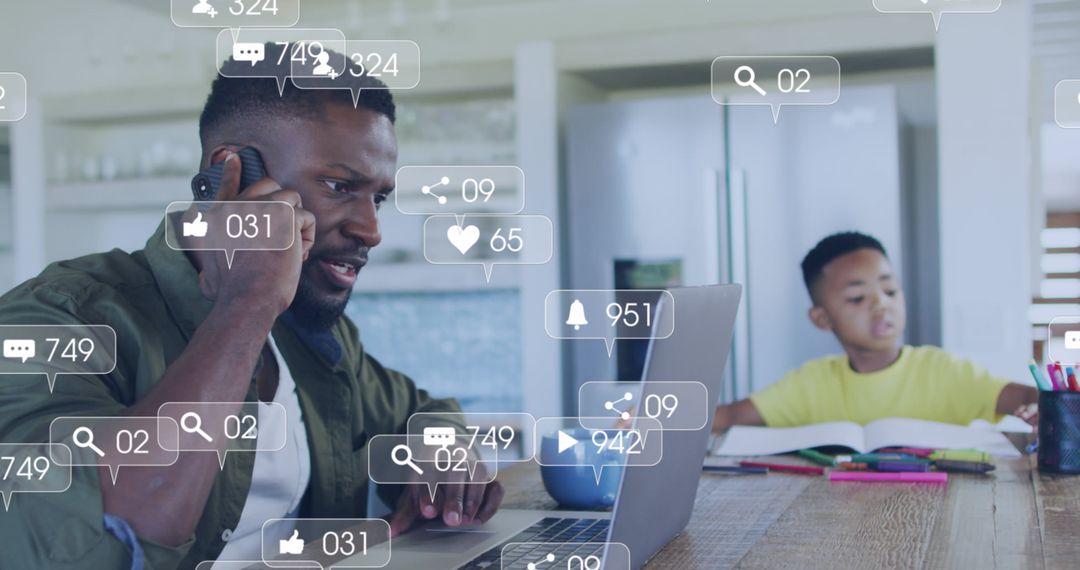 Stressed Father Juggling Remote Work and Parenting Duties