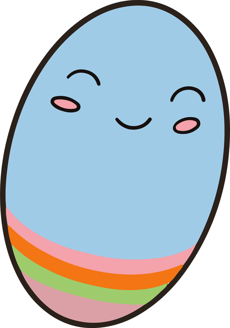 Whimsical Smiling Blue Egg Mascot with Pastel Stripes on Transparent Background