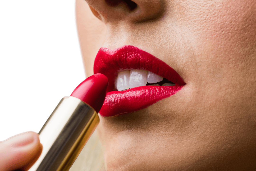 Transparent Bold Red Lipstick Application Close-Up