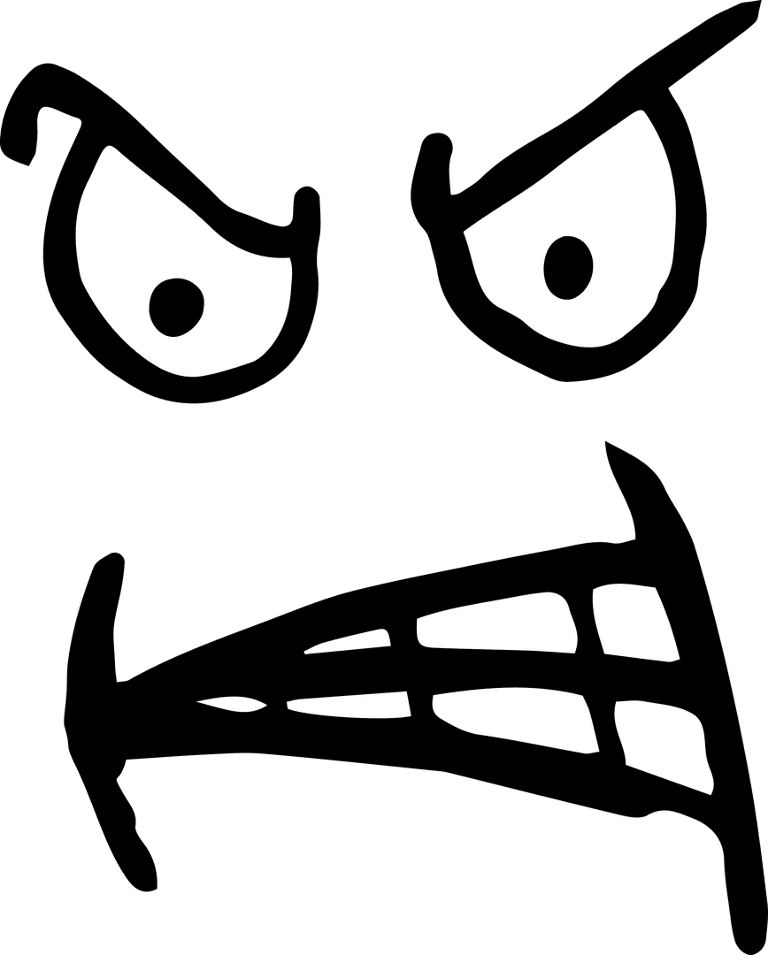 Cartoon Angry Face with Grinning Teeth on Transparent Background