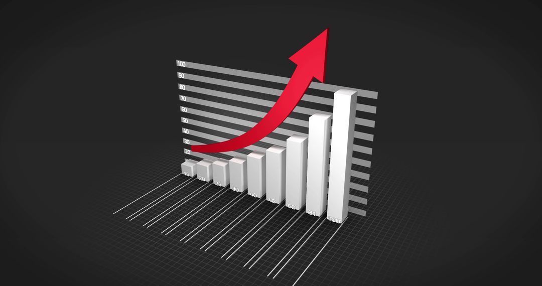 Red Arrow Over Increasing Bar Chart in Digital Background