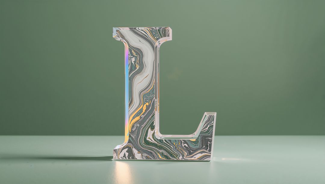Artistic Marbled L Monogram Object on Soft Green Surface