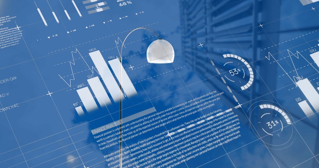 Statistical Data Analysis Overlay on Urban Skyscraper Background