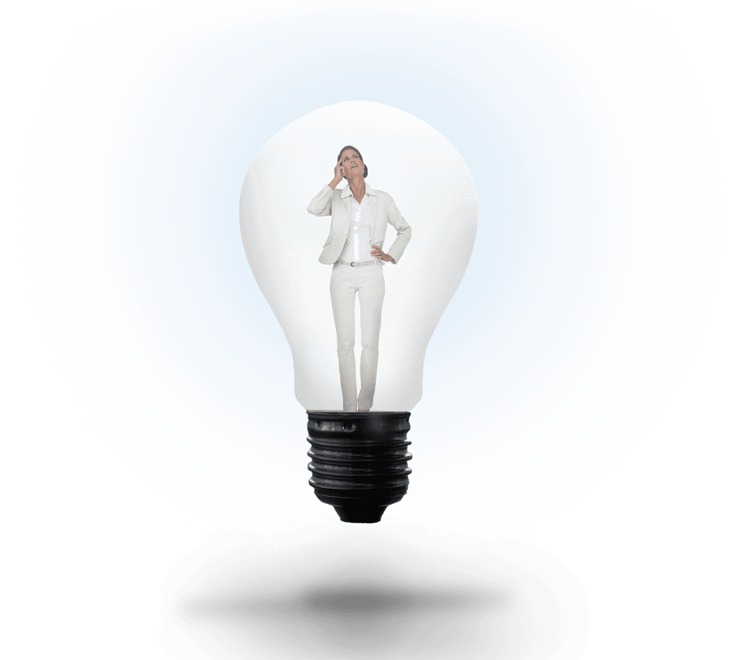 Transparent Concept of Innovative Businesswoman Inside Light Bulb