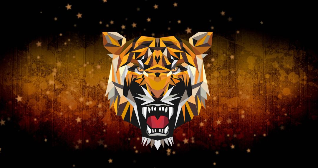 Abstract Geometric Tiger Head on Dark Background