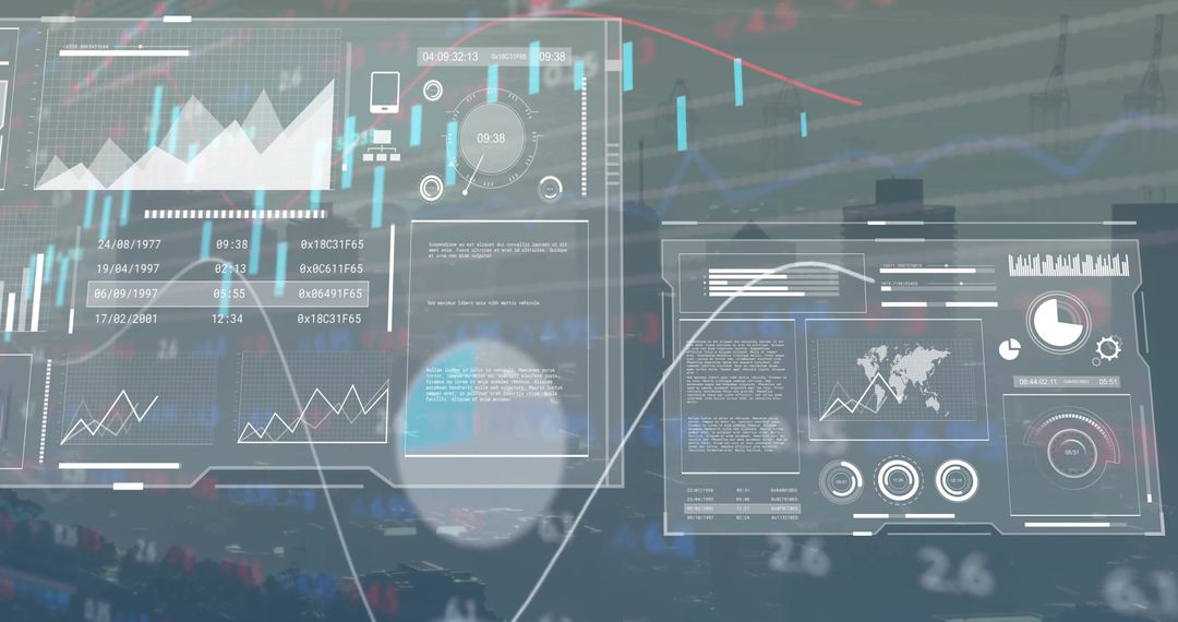 Futuristic Financial Data Overlay on City Landscape