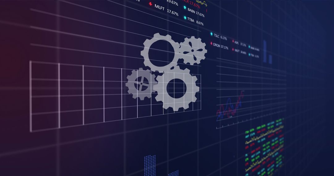 Futuristic Finance Technology with Gears and Trading Data
