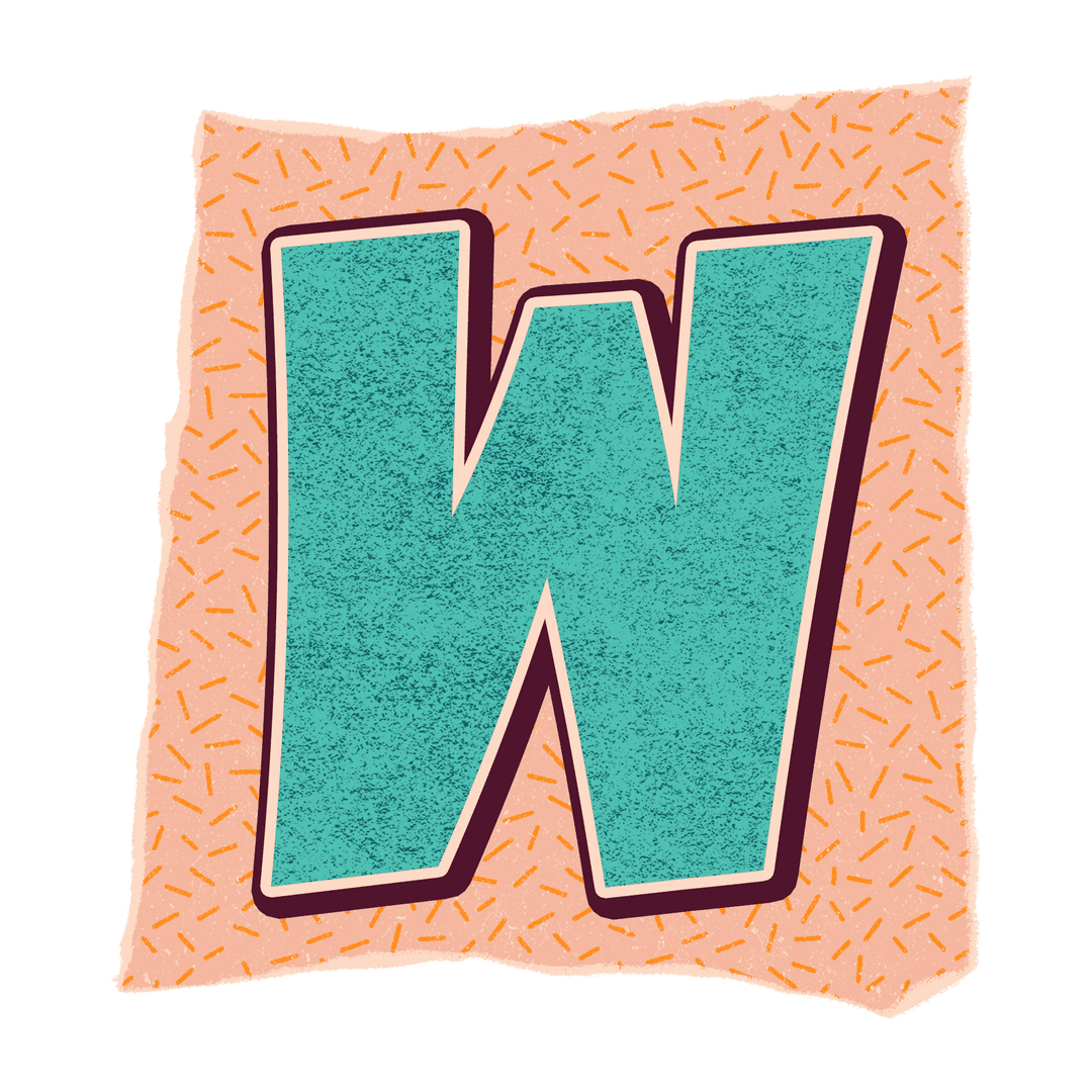 Stylized Letter W in Vibrant Abstract Design with Transparent Background