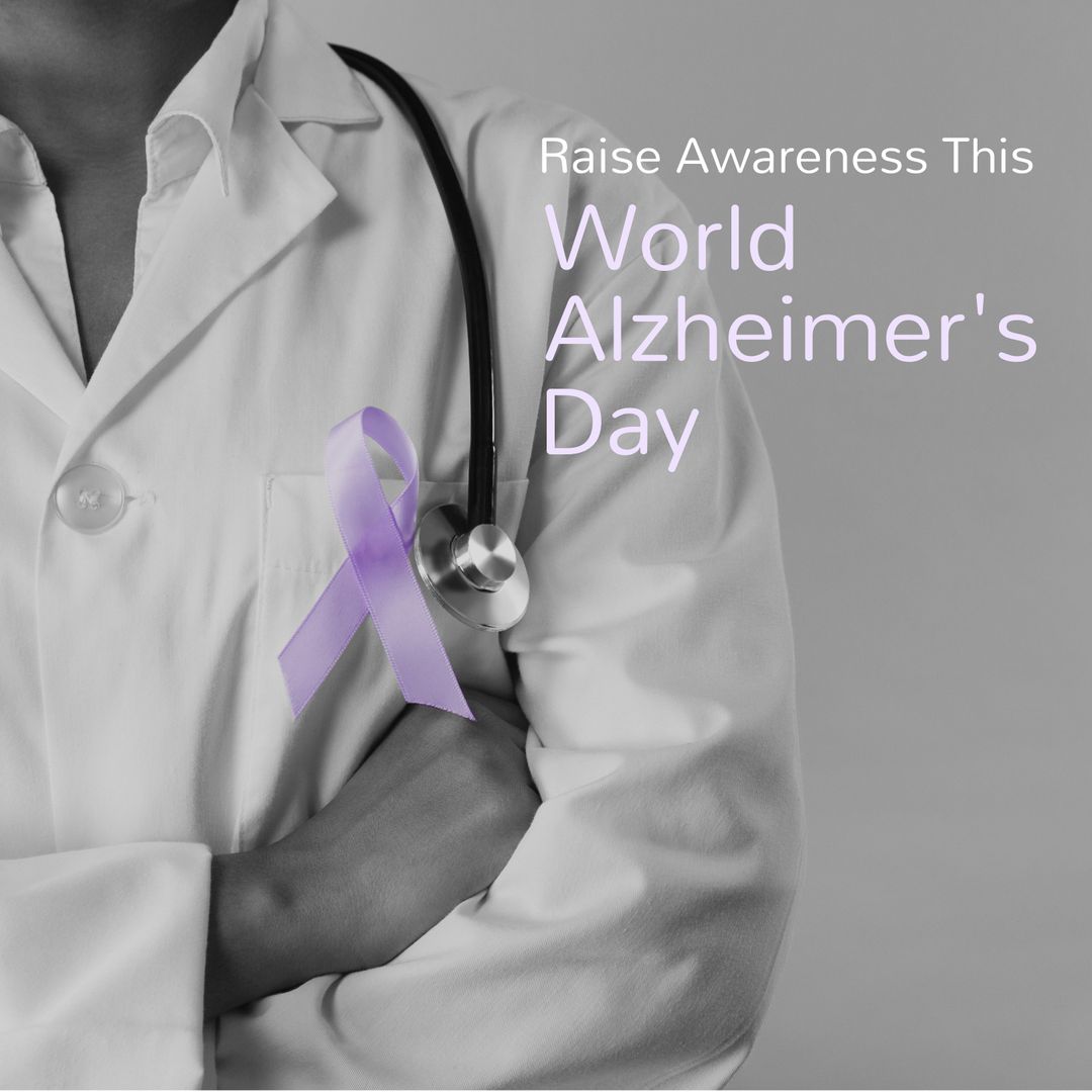 World Alzheimer's Day Awareness with Doctor and Purple Ribbon