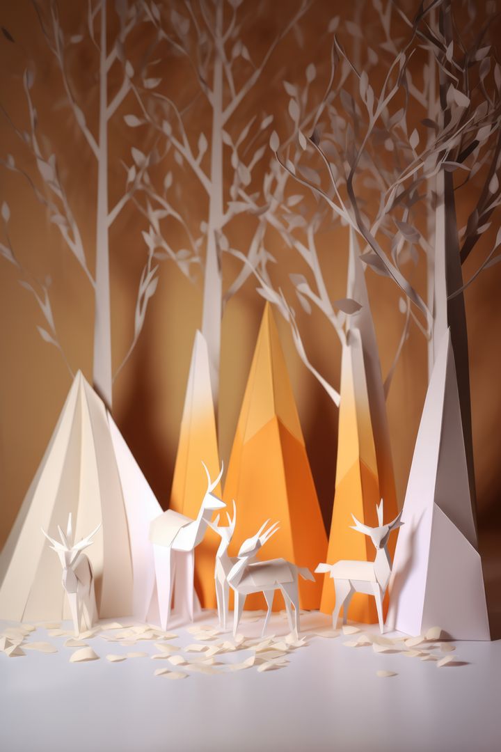 Creative Paper Art Deer in Forest Landscape with Trees - Free Images, Stock Photos and Pictures on Pikwizard.com