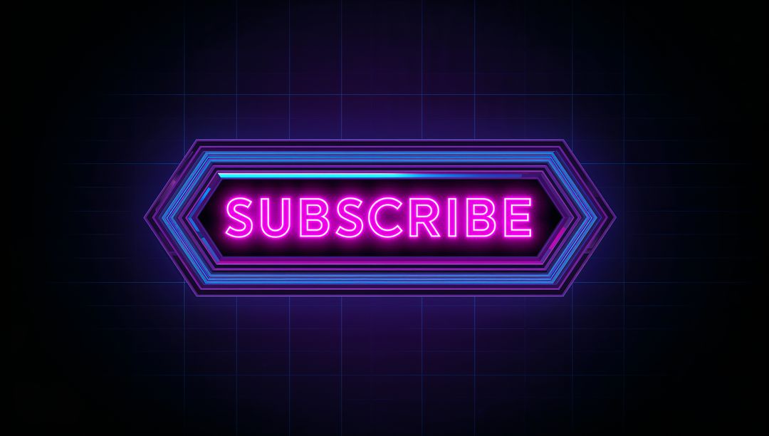 Glowing Neon SUBSCRIBE Sign Pulsing Inside Hexagonal Synthwave Frame Retro Cyberpunk