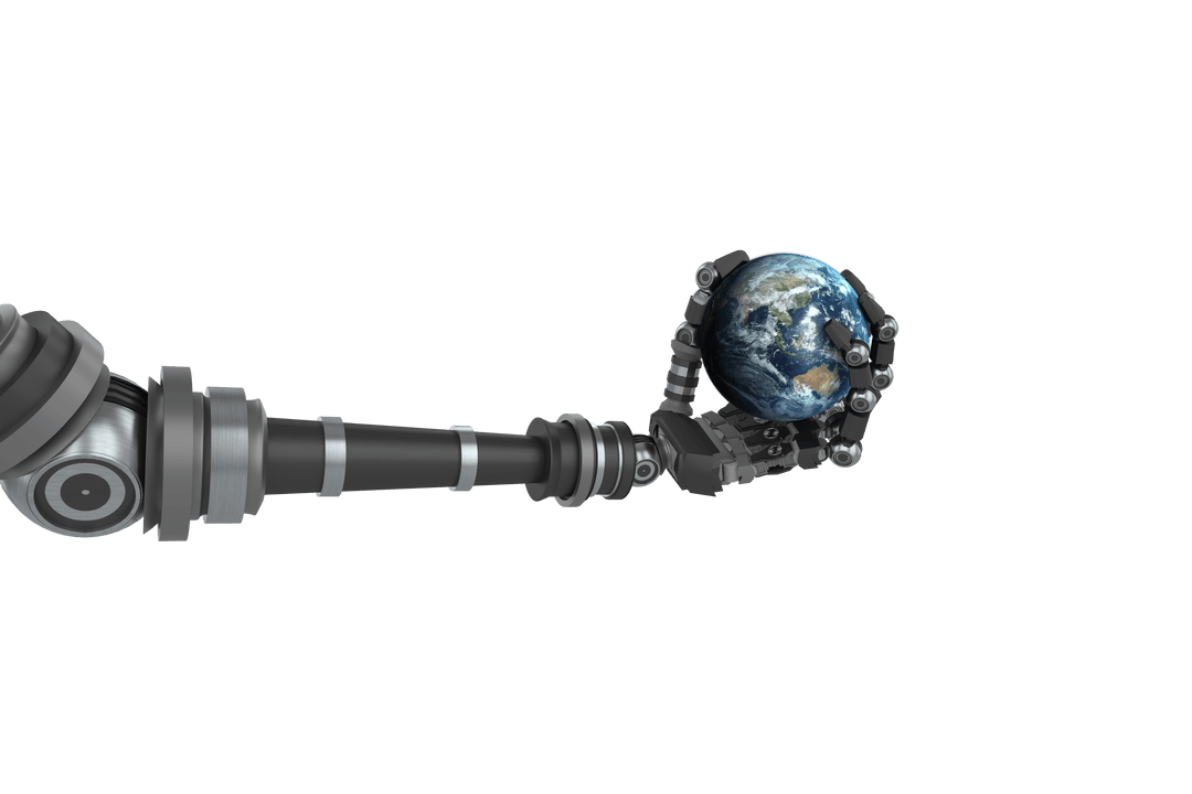 Transparent Robot Arm Gripping Globe Symbolizing Global Technology - Download Free Stock Images Pikwizard.com