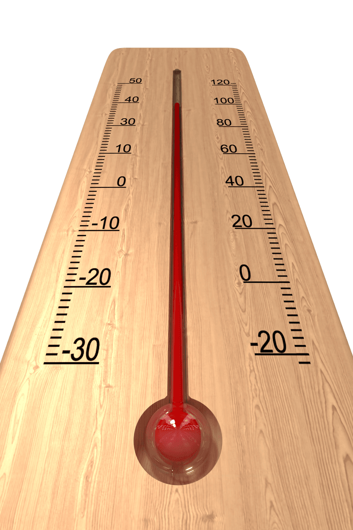 Transparent Wooden Thermometer Close-Up with Red Thermometer