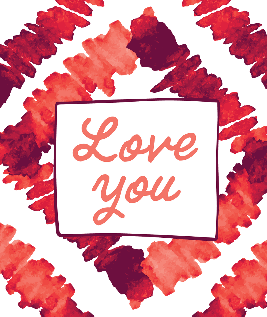 Love You Text with Abstract Shapes on Transparent Background