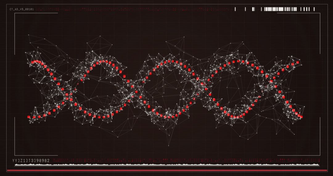 Digital DNA with Red Matrix Elements on Dark Background