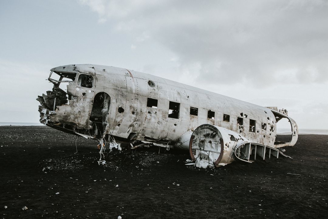 Abandoned Aircraft Wreckage on Desolate Landscape