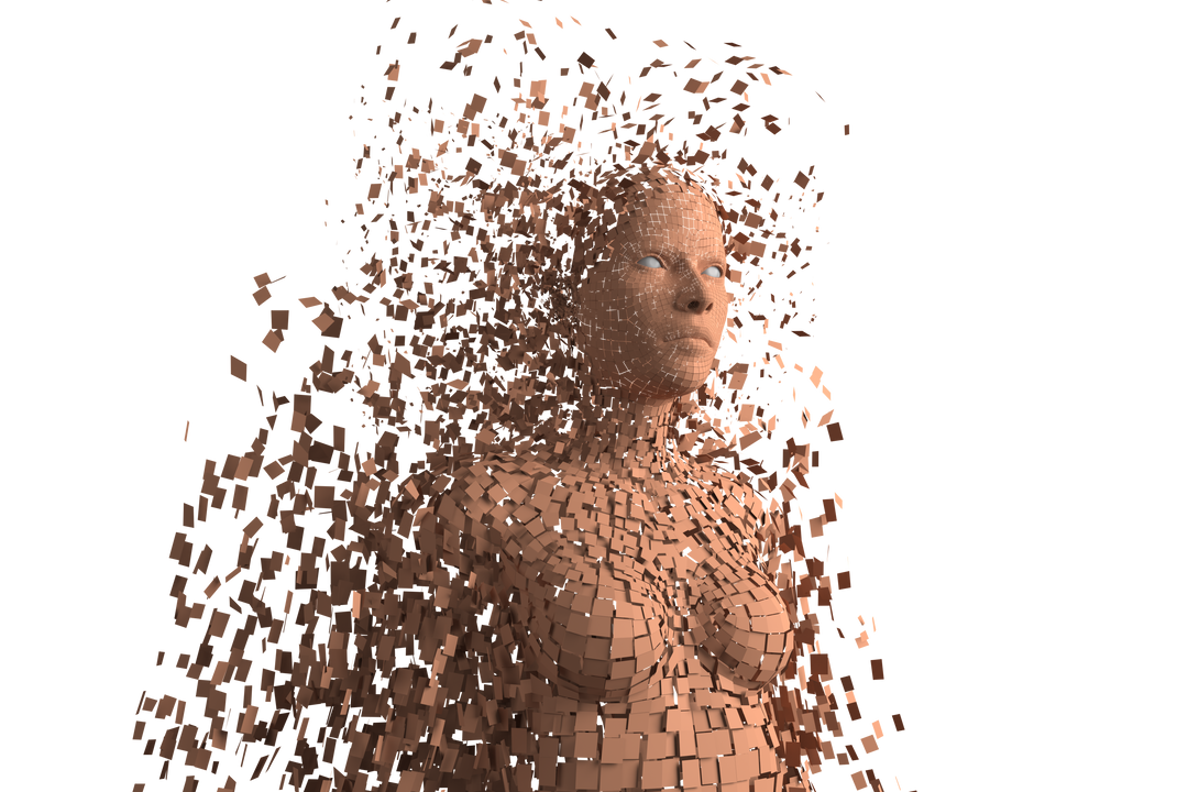 Transparent 3D Rendering of Pixelated Woman Dissolving into Squares - Download Free Stock Images Pikwizard.com