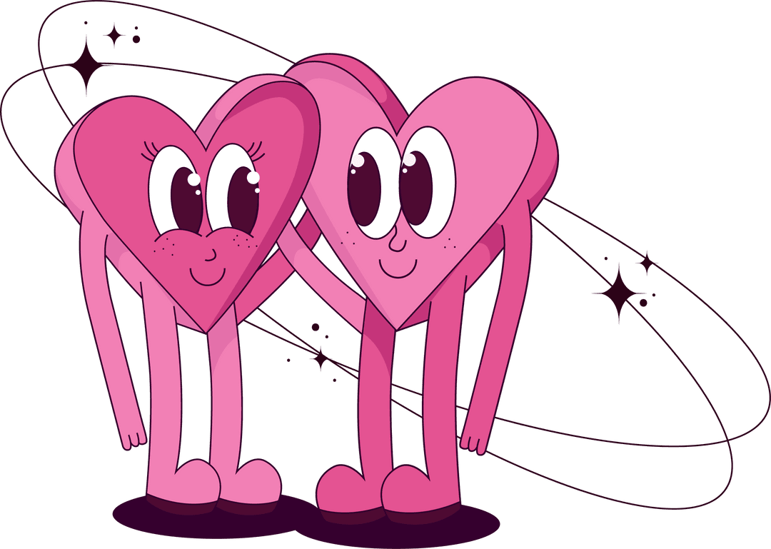 Two Pink Loving Hearts with Looping Orbits on Transparent Canvas
