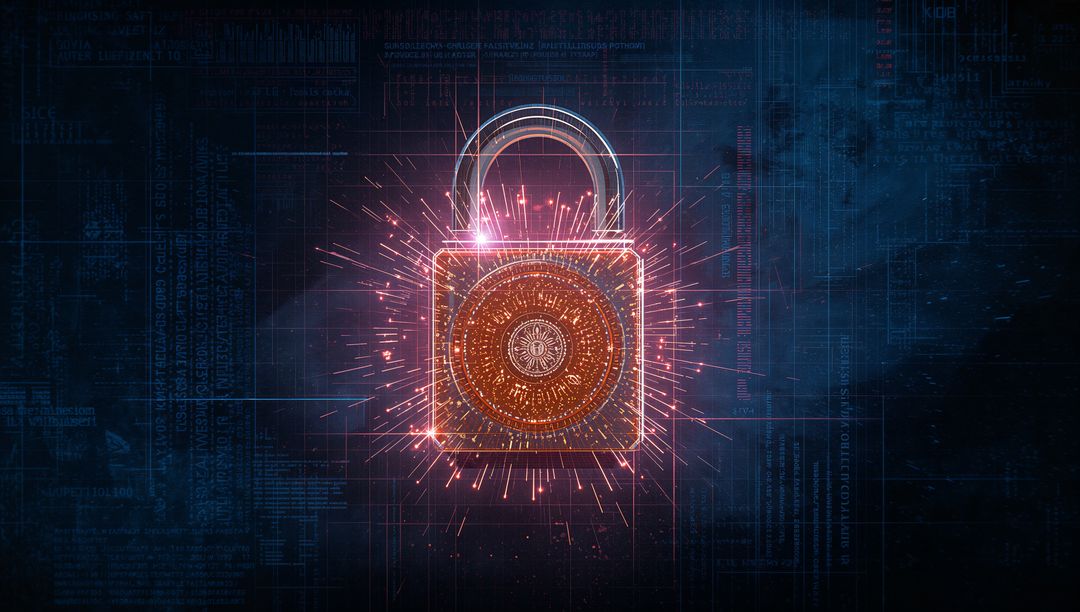 Digital Padlock with Radiant Sparks on Cyberspace Background