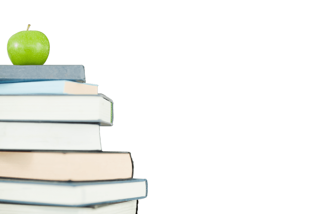 Transparent Book Stack with Green Apple on Top