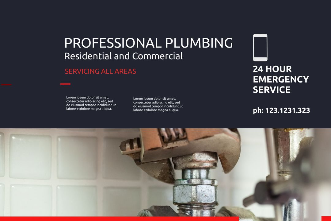 Professional Plumbing Services Advertisement: Emergency Residential and Commercial Repairs - Download Free Stock Templates Pikwizard.com