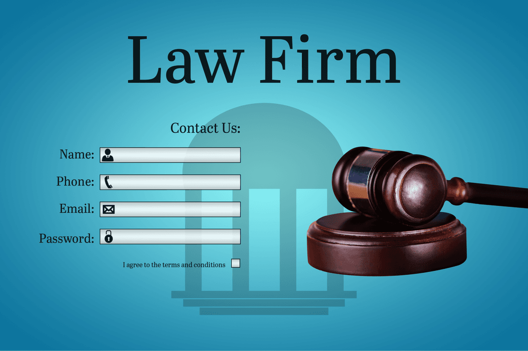 Transparent Law Firm Contact Form with Technology Symbols