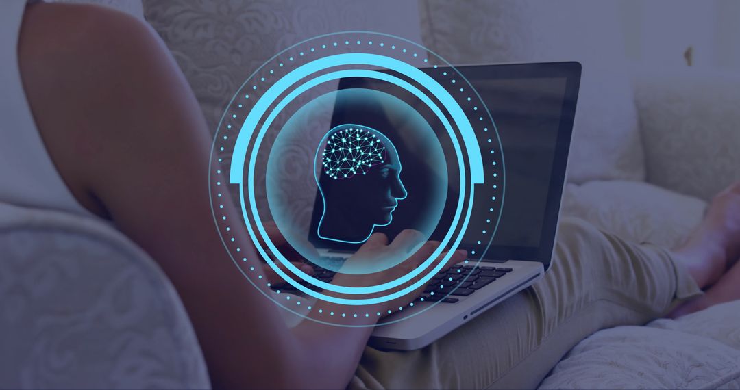 Digital Brain Overlay on Laptop Screen Depicting AI Concept