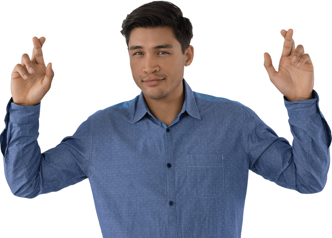 Young Man Fingers Crossed Transparent Background