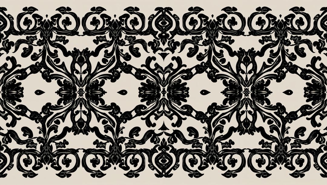 Ornate Black Damask Pattern on Beige Background for Vintage Wallpaper and Textile Design